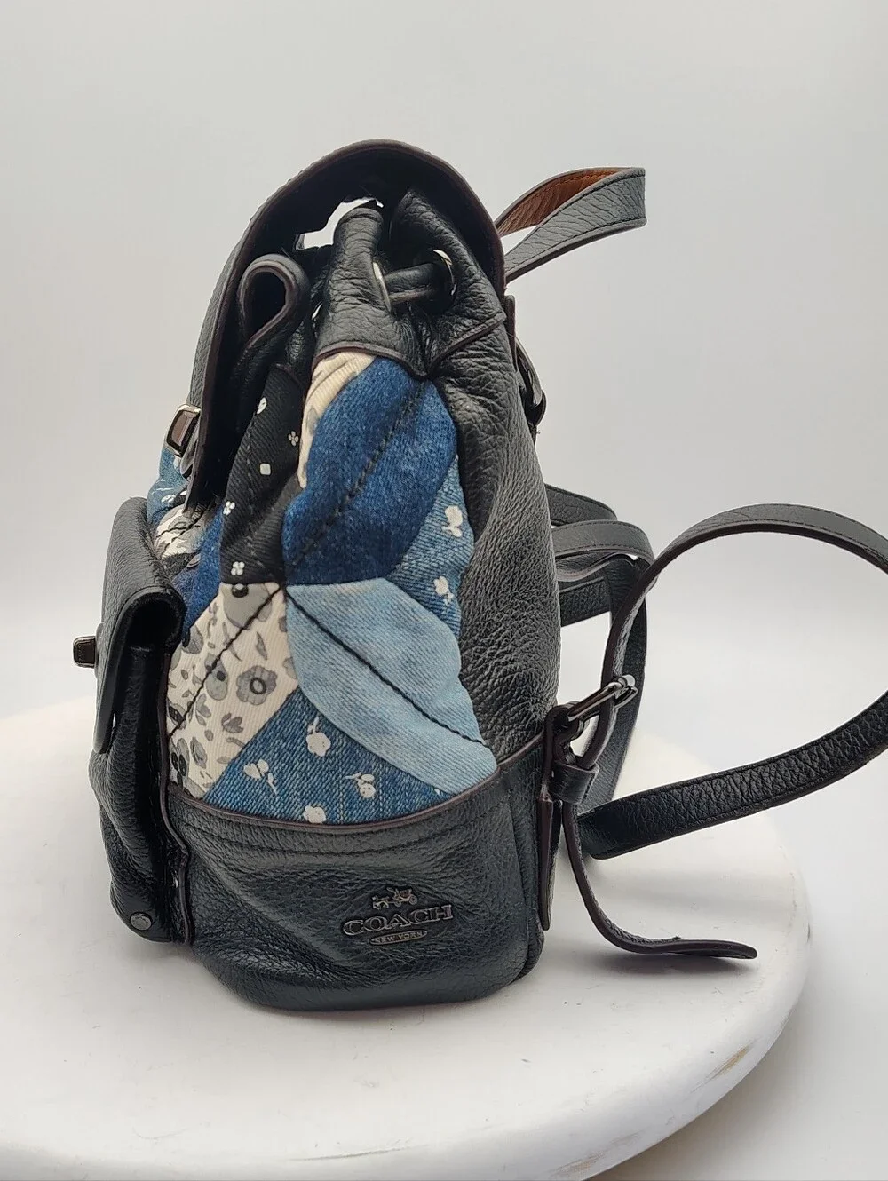Rare Coach Black Leather & Blue Patchwork Mini Backpack